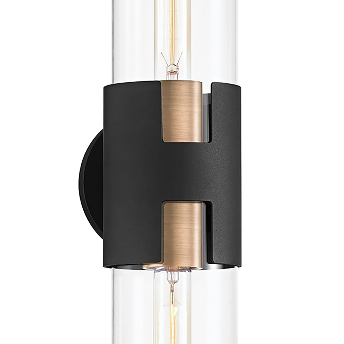 James 2 Light Wall Sconce 17", Black and Patina Brass