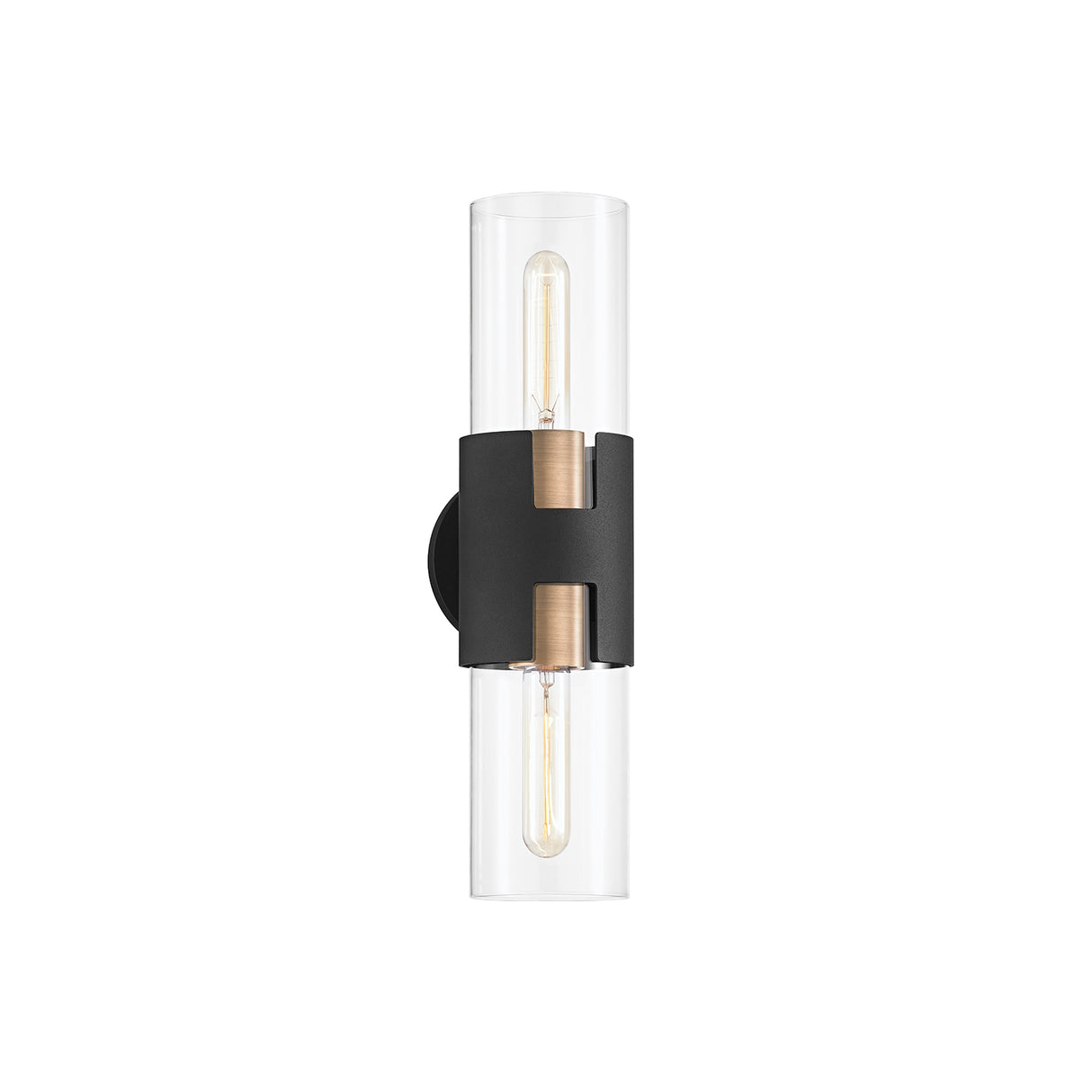 James 2 Light Wall Sconce 17", Black and Patina Brass