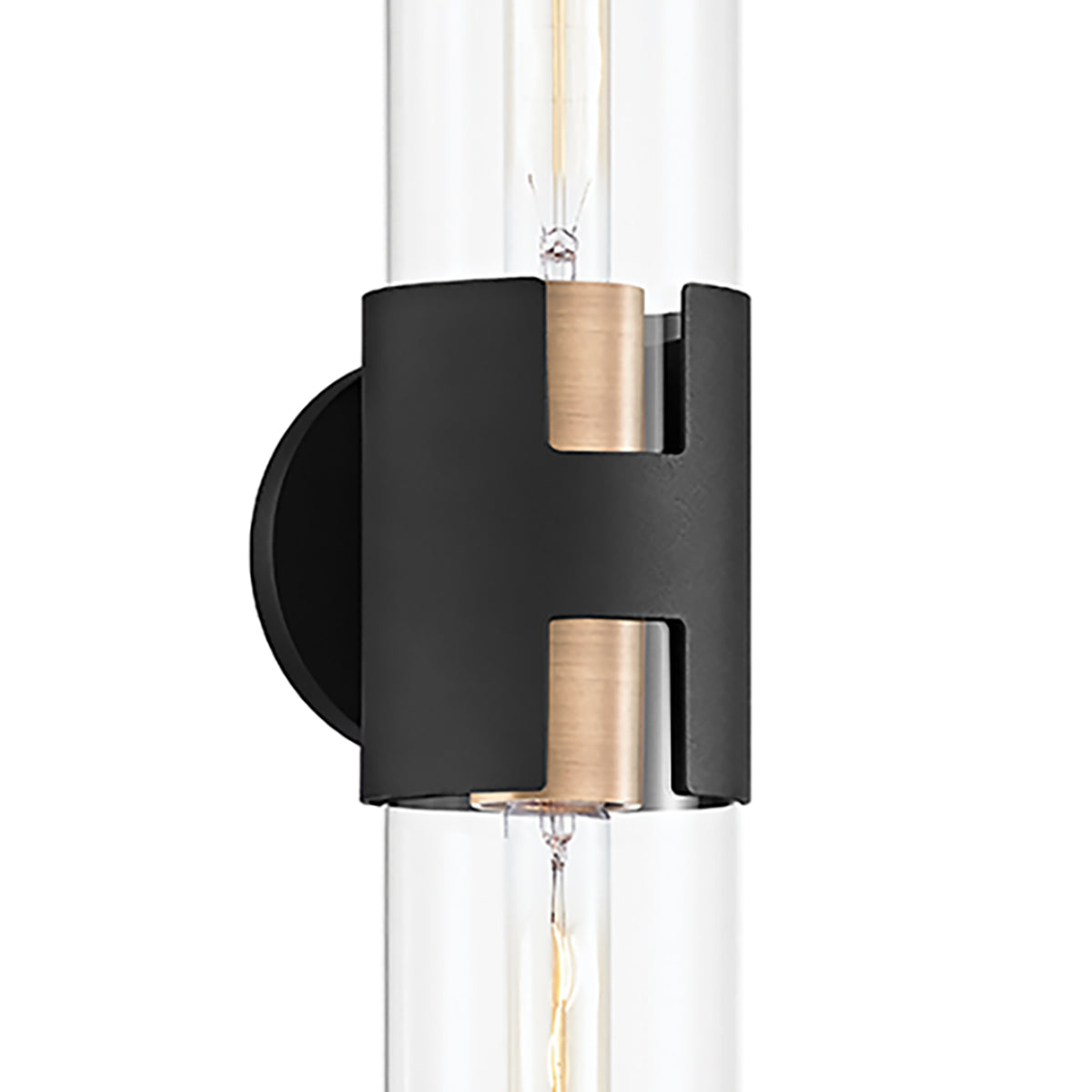 James 2 Light Wall Sconce 26", Black and Patina Brass