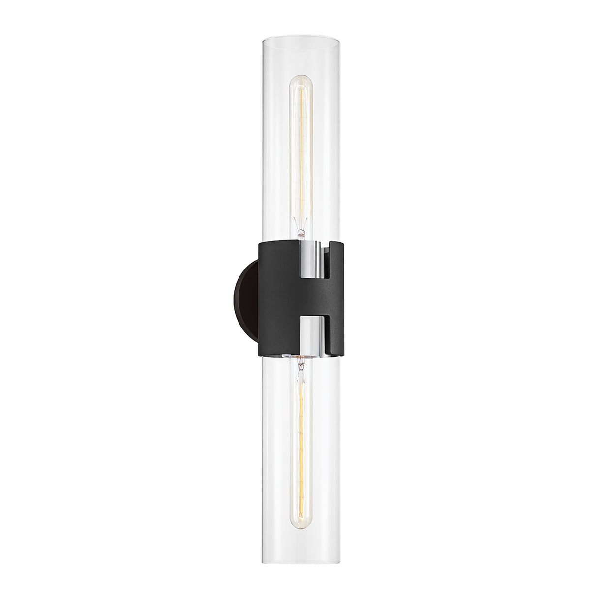 James 2 Light Wall Sconce 26", Black and Polished Nickel