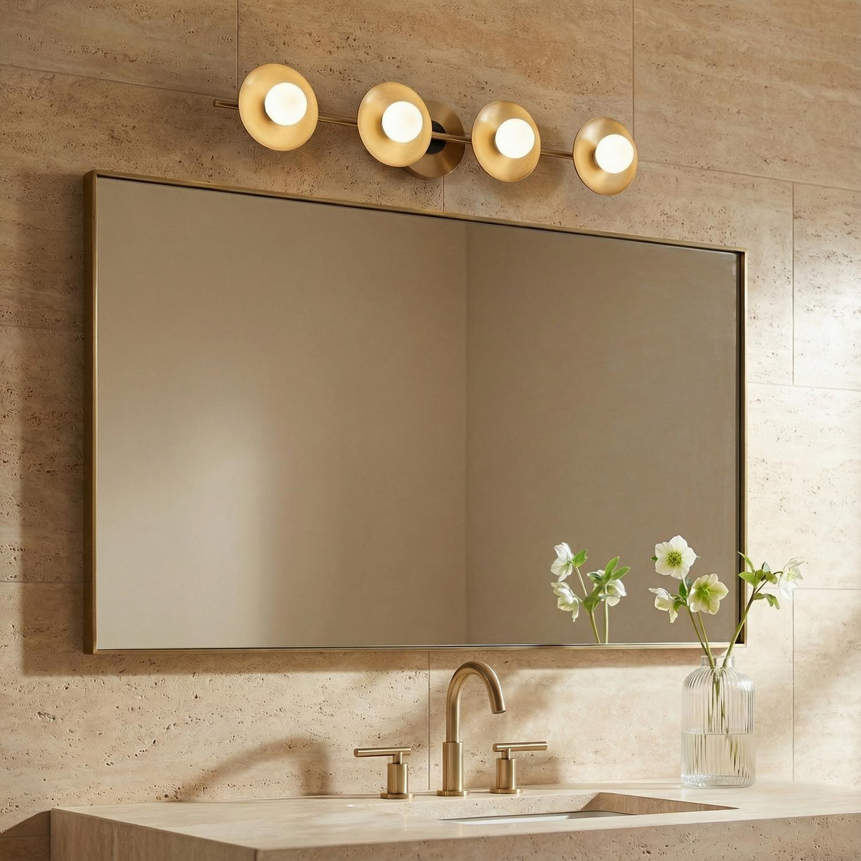 Liam 4 Light Vanity, Aged Brass