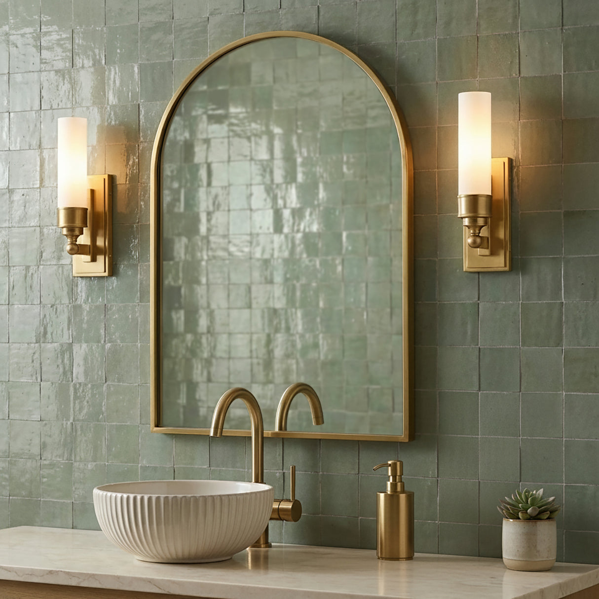 Connor 1 Light Wall Sconce 15" for Modern home with Green Tile