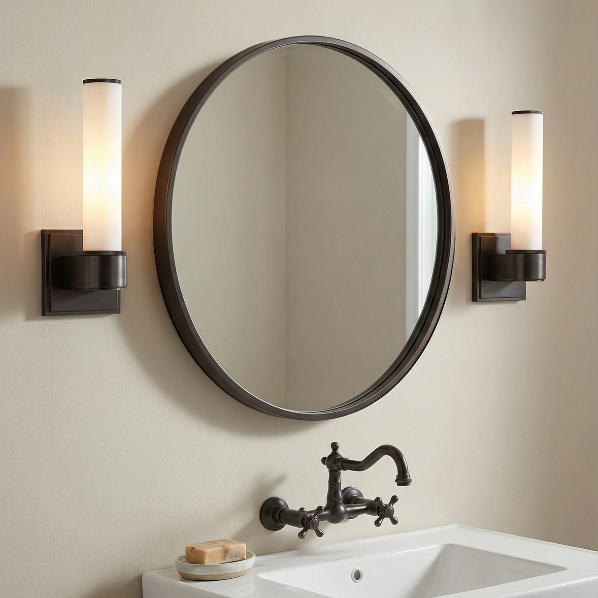 Griffin 1 Light Vanity 12" in Old Bronze for Transitional home with Warm Beige Walls