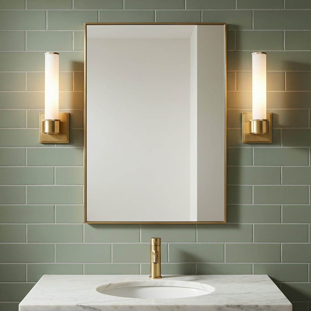 Griffin 1 Light Vanity 12", Aged Brass for Modern home with Green Tile