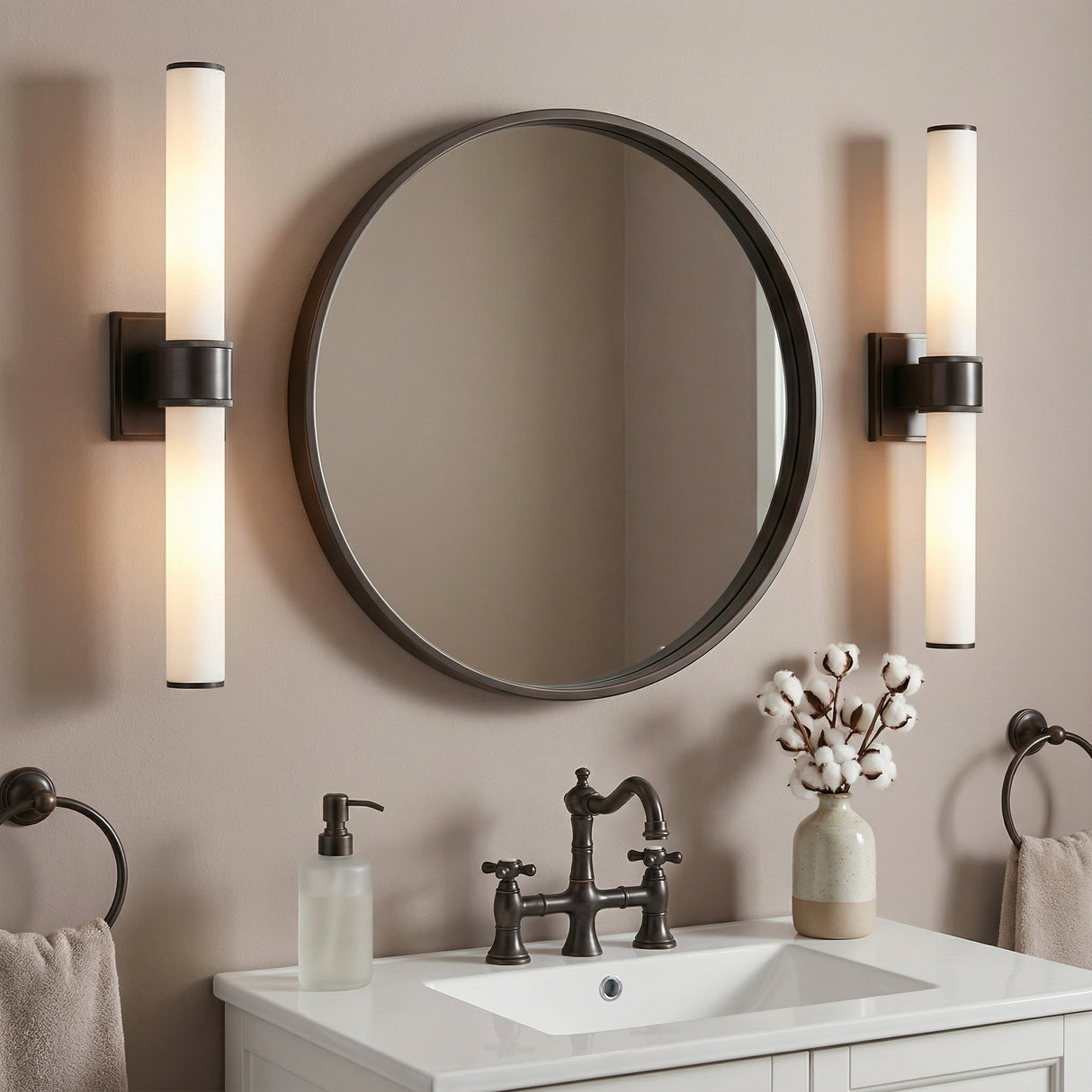 Griffin 2 Light Vanity 20", Old Bronze for Modern Farmhouse home with Beige Walls