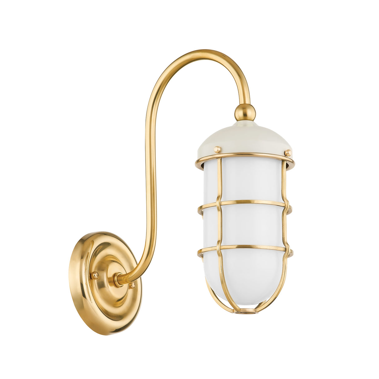 Sawyer Wall Sconce 13", Aged Brass and Off White