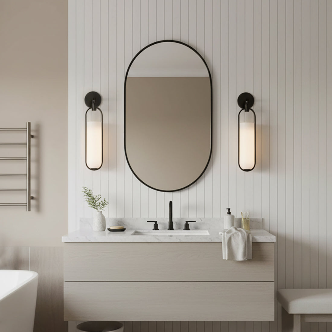 Micah LED Wall Sconce 22" for Modern home with White Shiplap