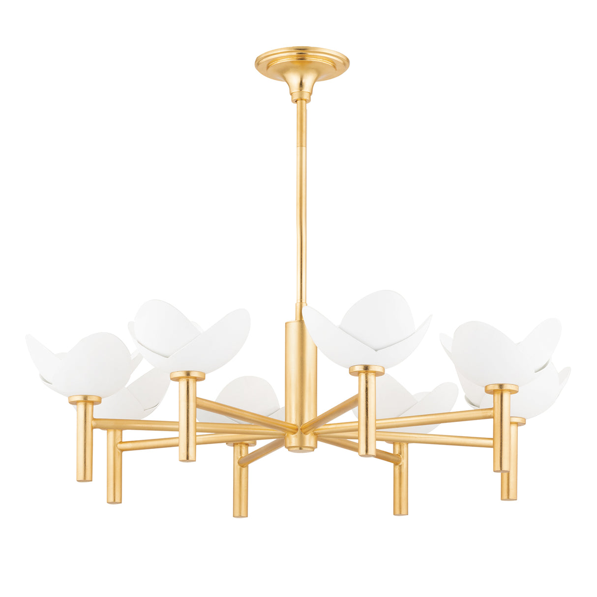 Celia 8 Light Chandelier 34", Gold Leaf with White Plaster