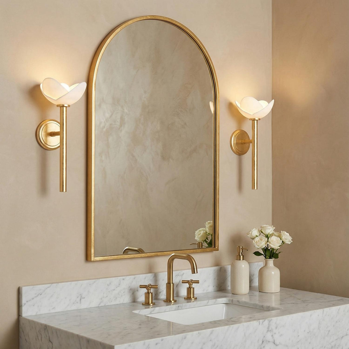 Celia Wall Sconce 17", Gold Leaf with White Plaster
