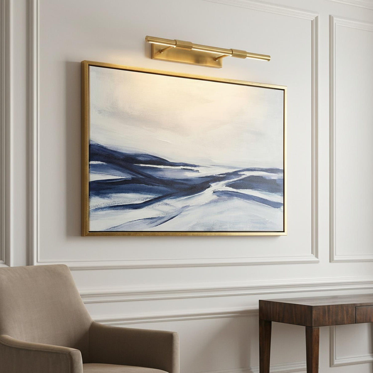 Ethan Large LED Picture Light, Aged Brass for Modern home with White Walls