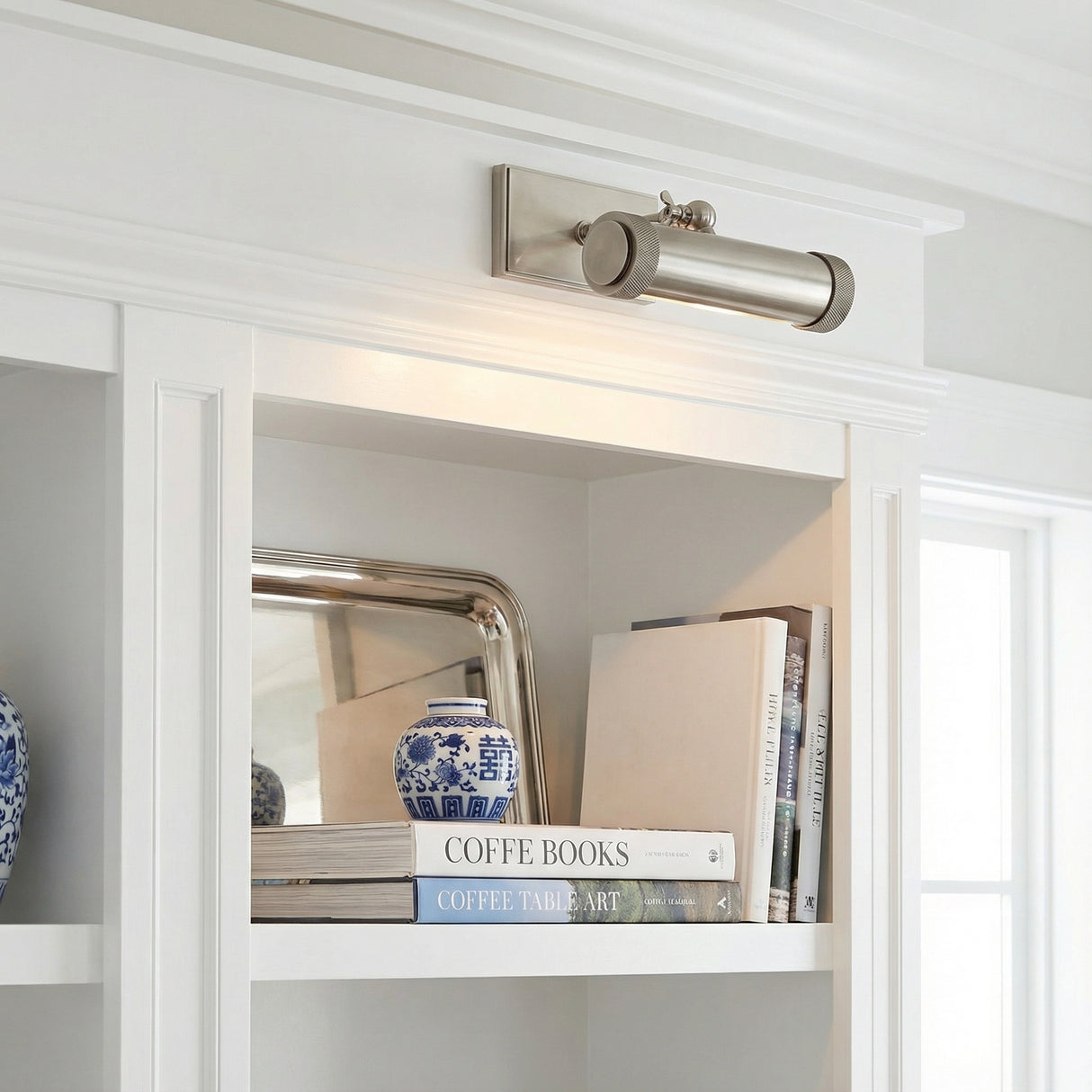 Graham Small Picture Light, Vintage Nickel for Transitional home with White Wood