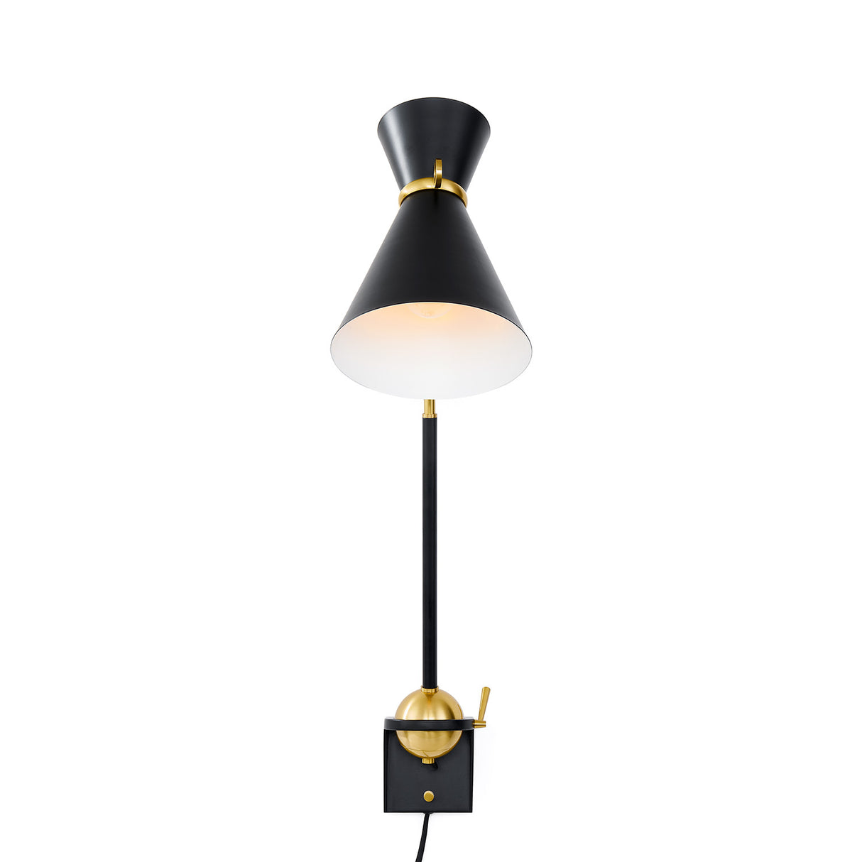 Jerry Adjustable Plug-in Wall Sconce, Black with Brass Accents