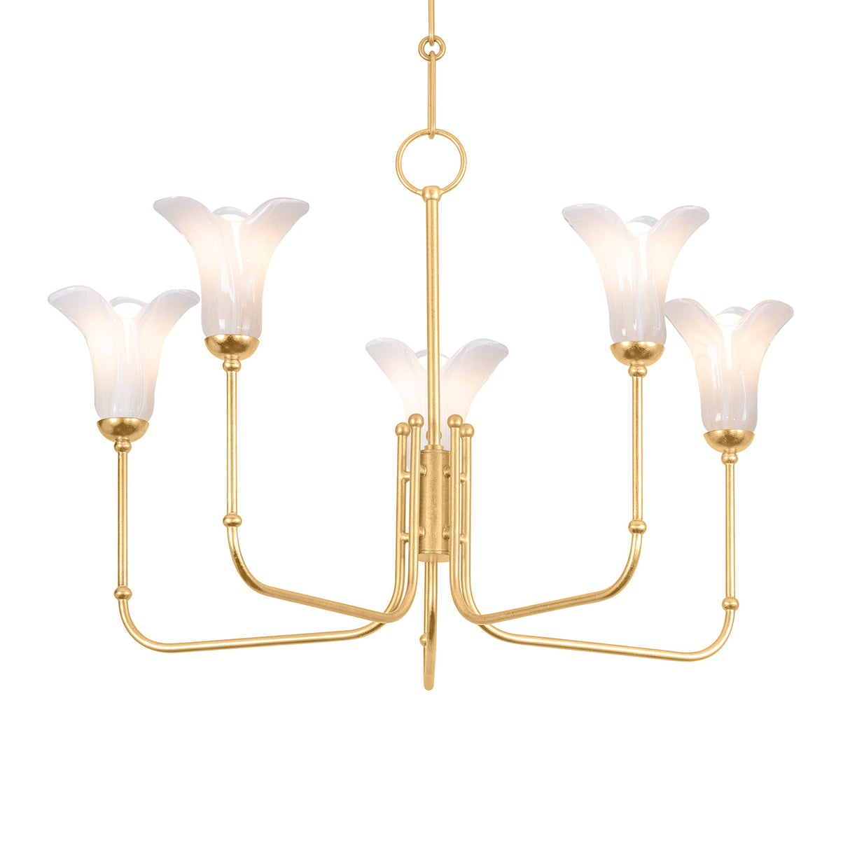 Dahlia 5 Light Chandelier 30", Gold Leaf