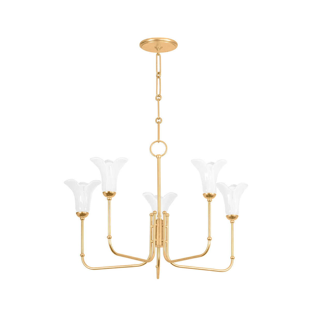 Dahlia 5 Light Chandelier 30", Gold Leaf