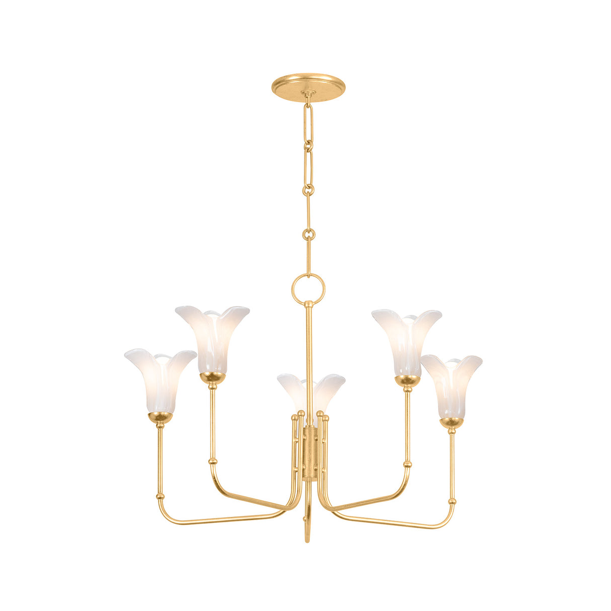 Dahlia 5 Light Chandelier 30", Gold Leaf