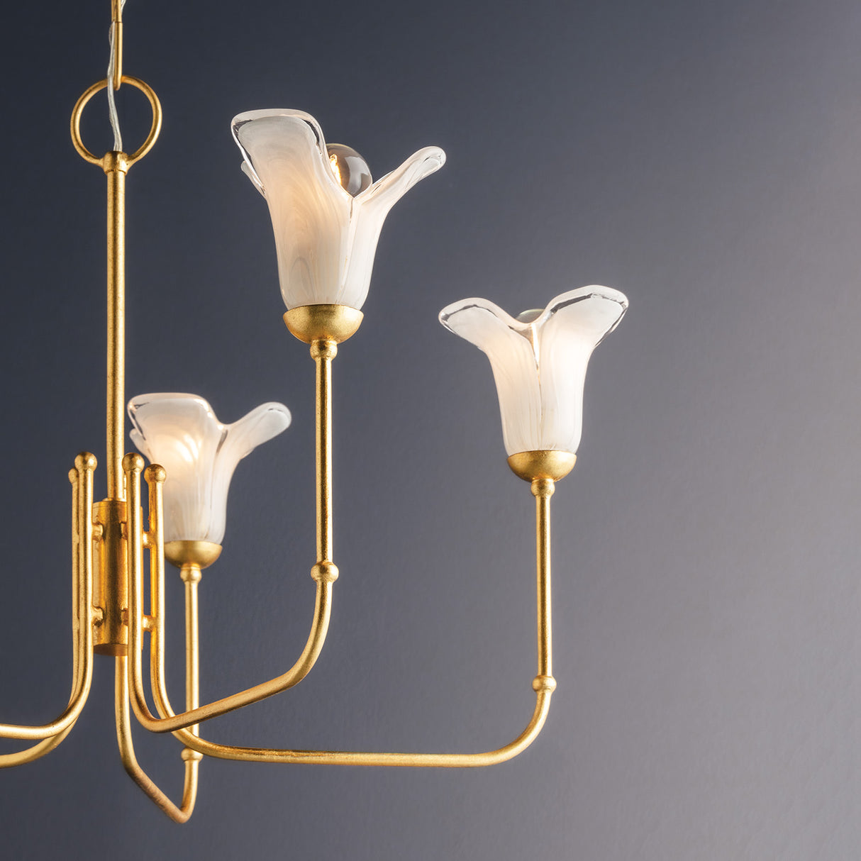 Dahlia 6 Light Chandelier 40", Gold Leaf