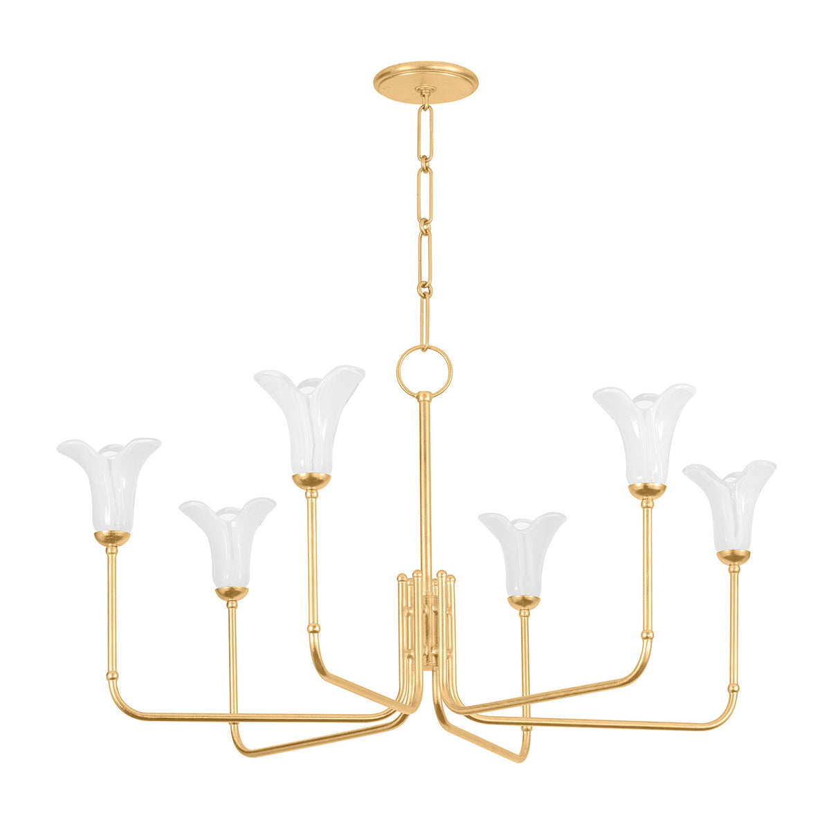 Dahlia 6 Light Chandelier 40", Gold Leaf