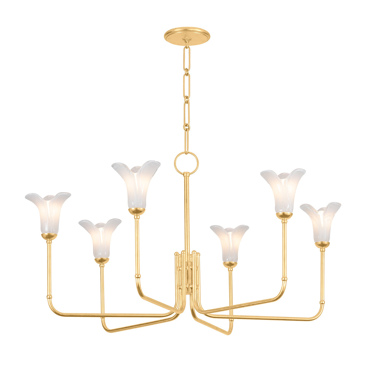 Dahlia 6 Light Chandelier 40", Gold Leaf