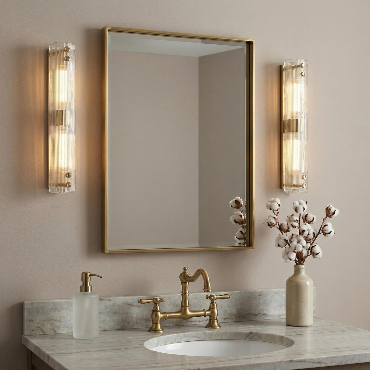 Jensen 2 Light Wall Sconce 23", Aged Brass