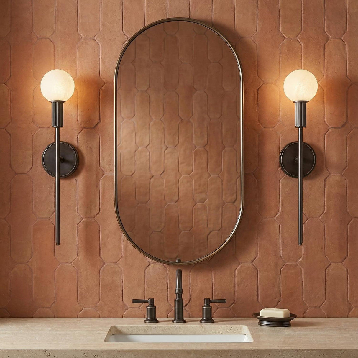 Rex Wall Sconce 22", Distressed Bronze and Alabaster