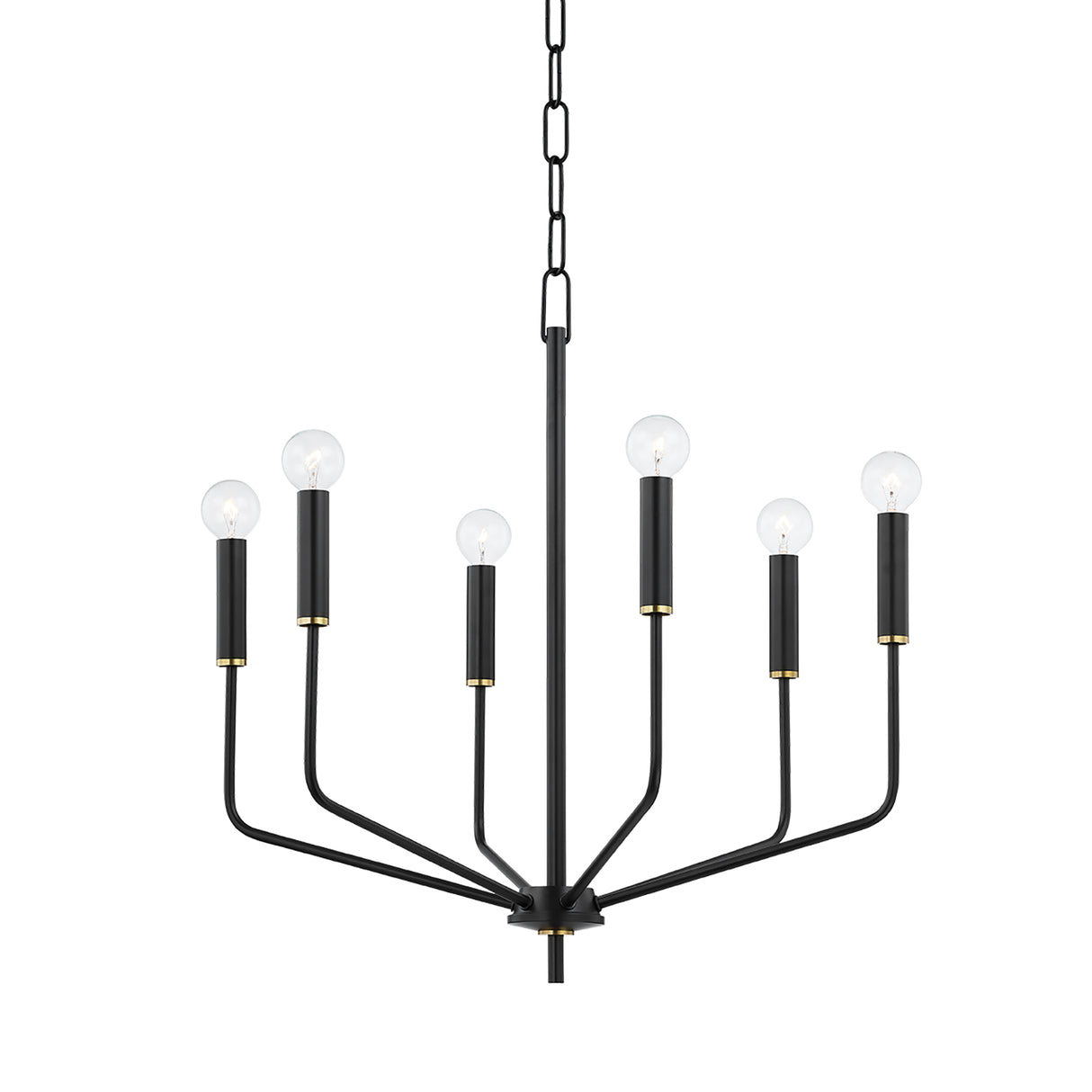 Hollis 6 Light Chandelier 24", Soft Black with Brass Accents