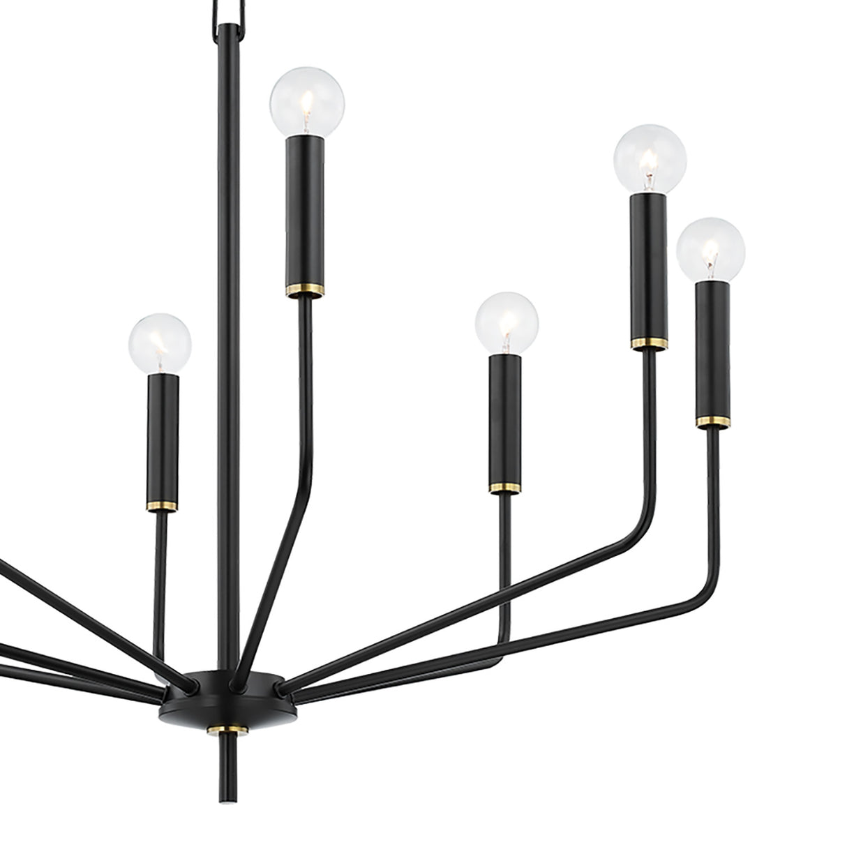 Hollis 8 Light Chandelier 30", Soft Black with Brass Accents