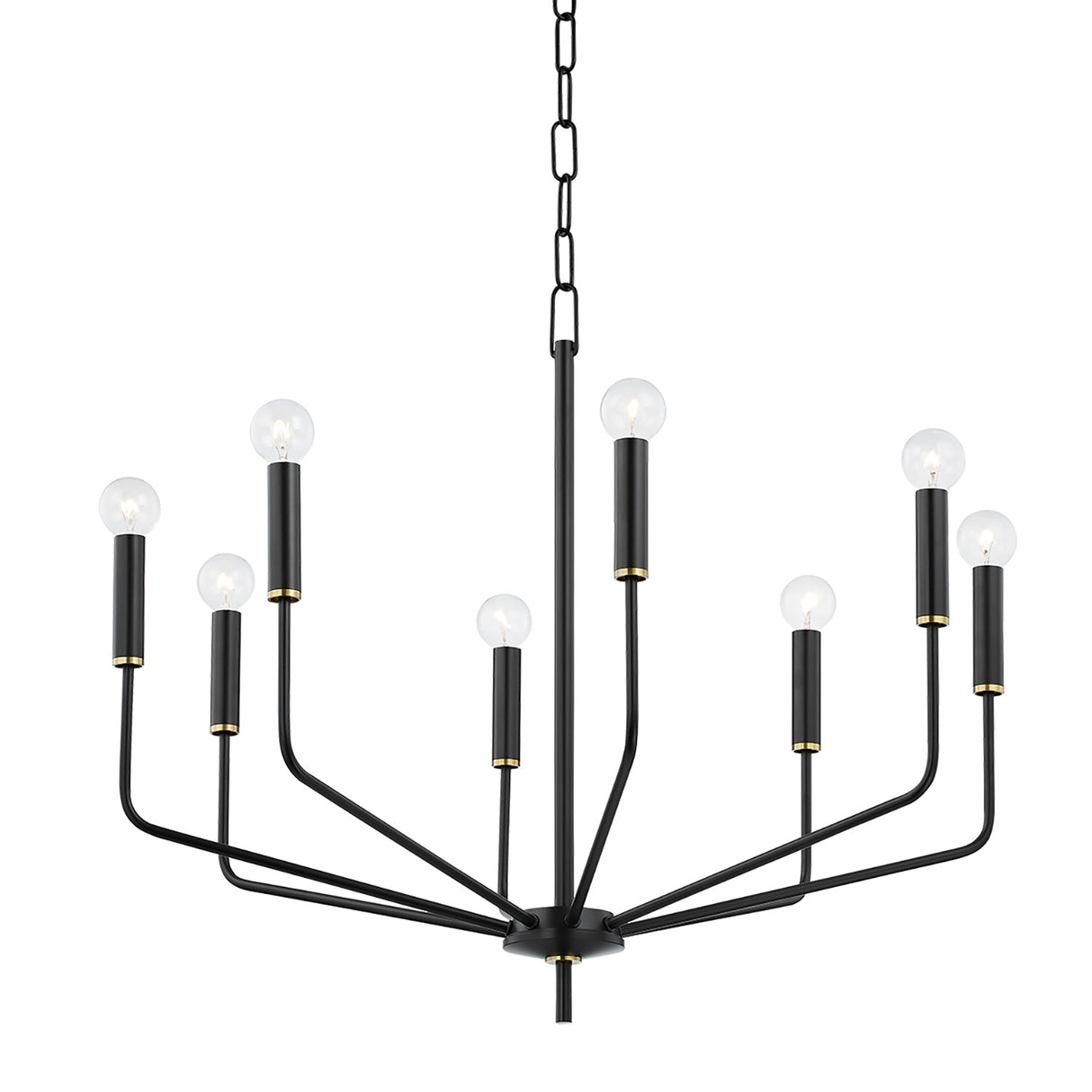 Hollis 8 Light Chandelier 30", Soft Black with Brass Accents