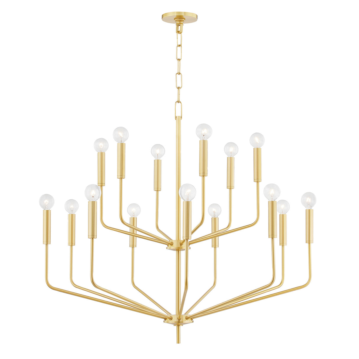 Hollis 15 Light Two-Tier Chandelier 36", Aged Brass