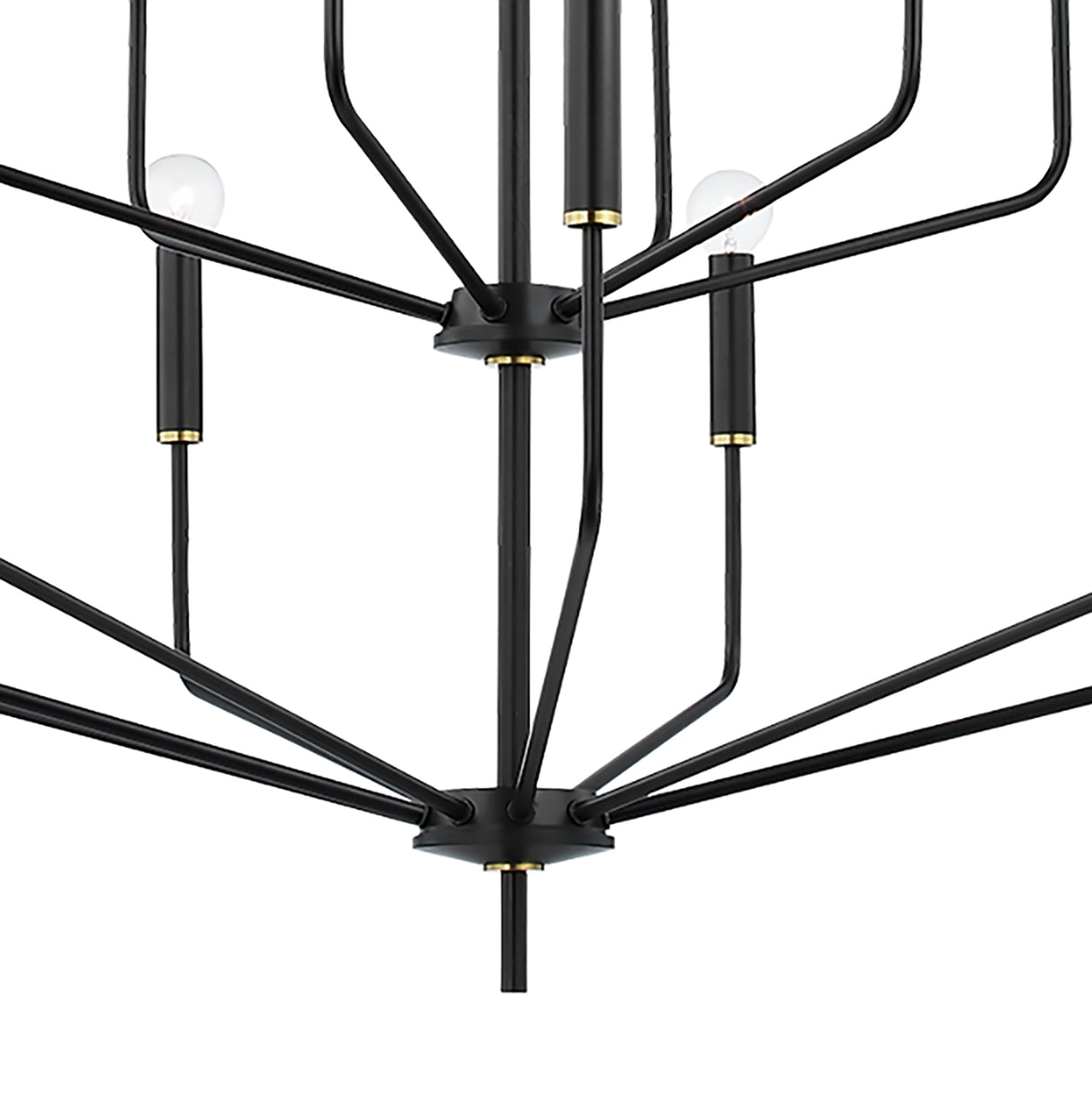 Hollis 15 Light Two-Tier Chandelier 36", Soft Black with Brass Accents