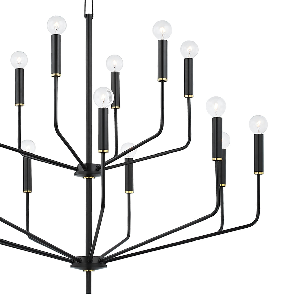 Hollis 15 Light Two-Tier Chandelier 36", Soft Black with Brass Accents