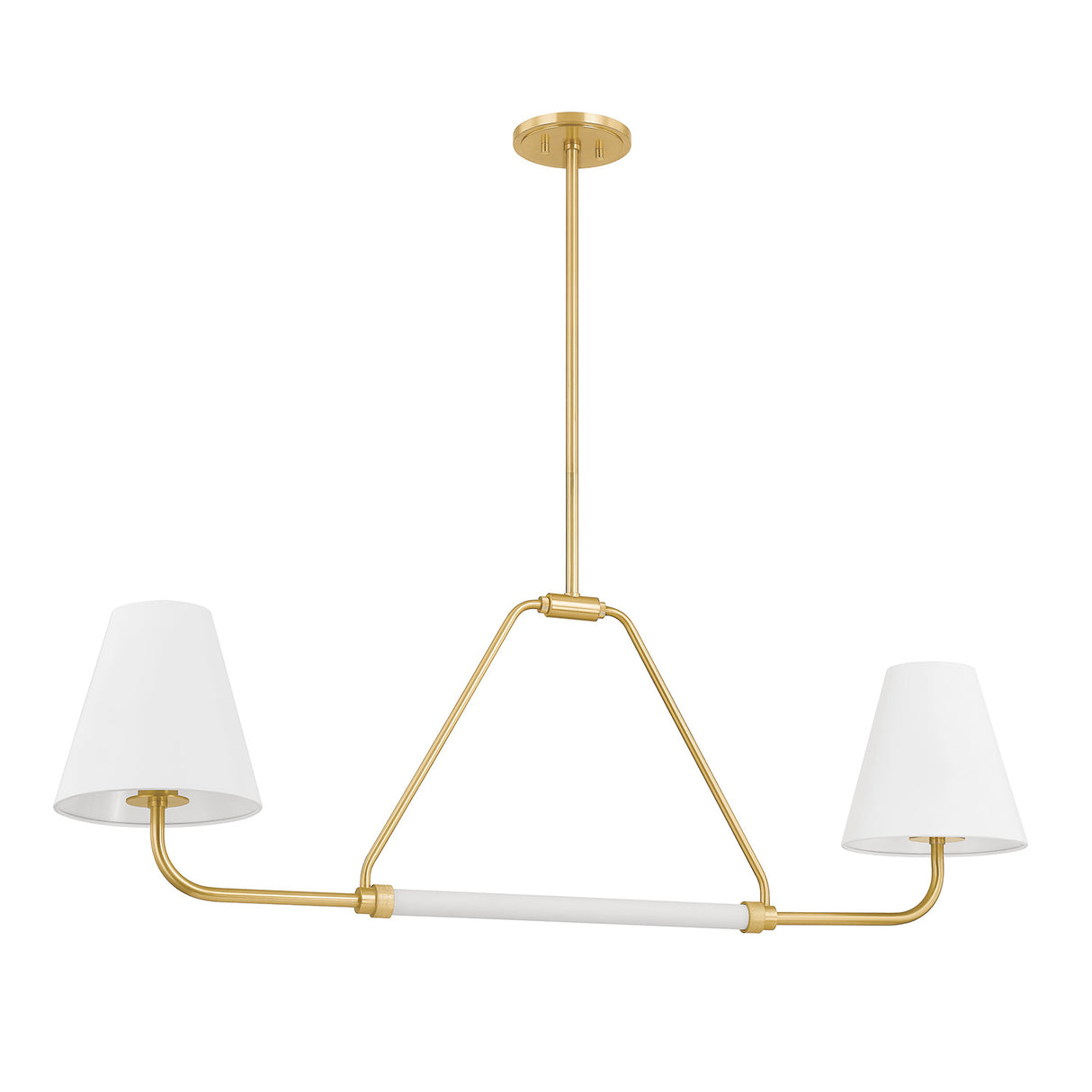 Milton 2 Shade Linear Pendant 48", Aged Brass and Soft White