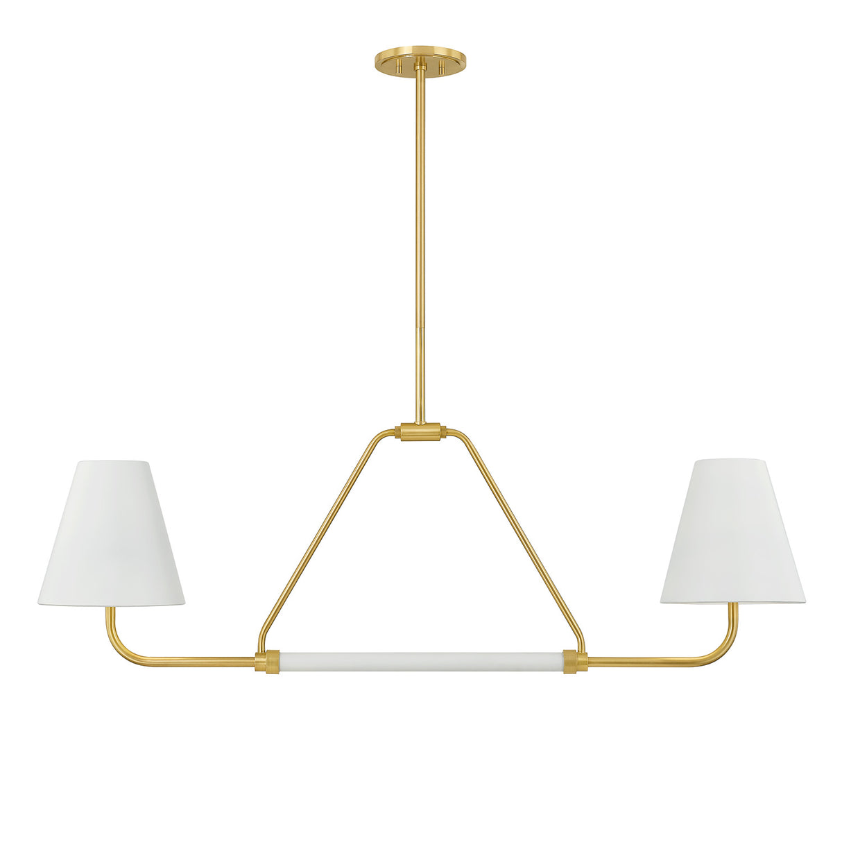 Milton 2 Shade Linear Pendant 48", Aged Brass and Soft White