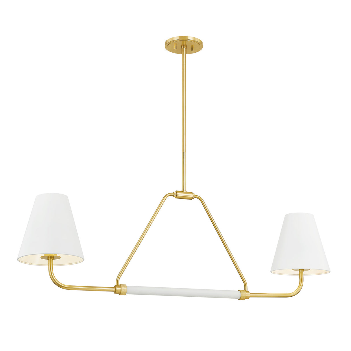 Milton 2 Shade Linear Pendant 48", Aged Brass and Soft White