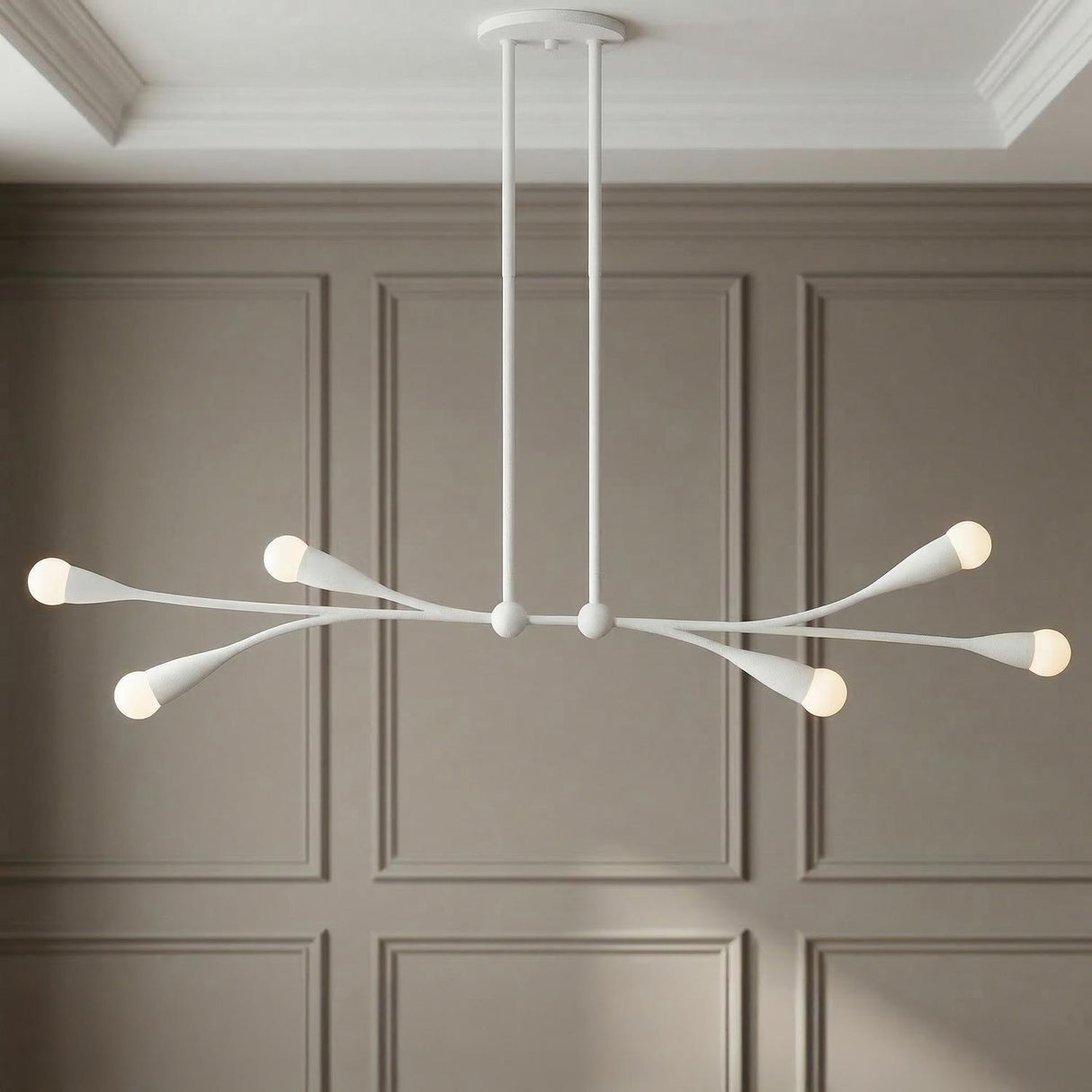 Flora 6 Light Linear Chandelier 50", Textured White