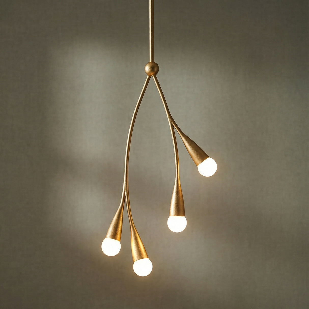 Flora 4 Light Pendant 14", Gold leaf design pendant in a Contemporary Living Room with neutral decor.