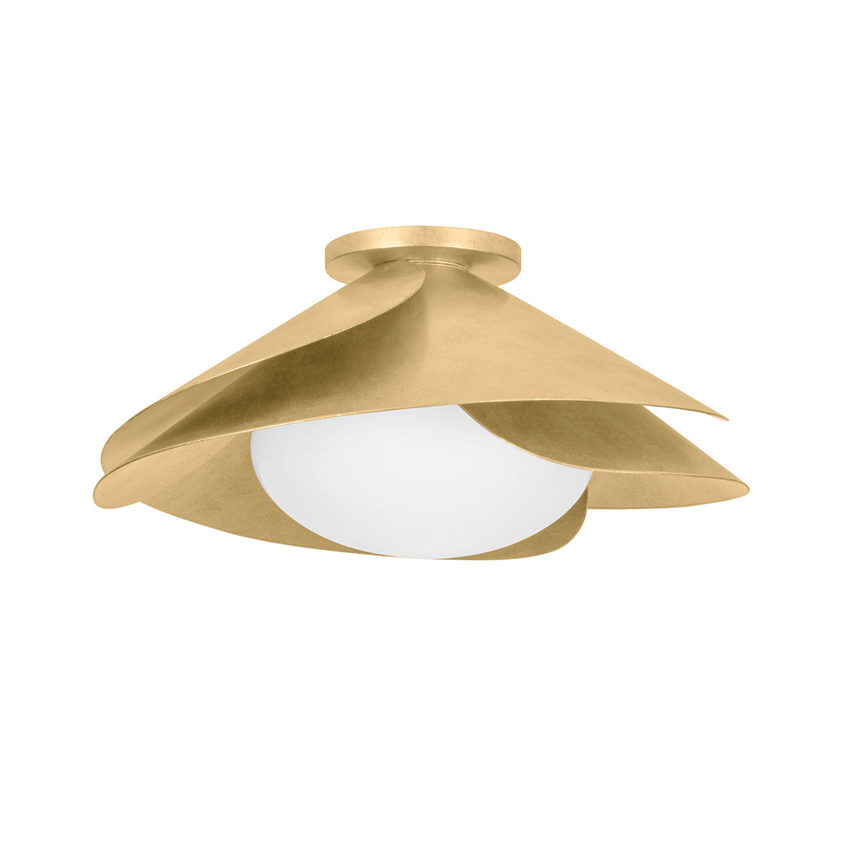 Lola Flush Mount 15", Gold Leaf with Milk Glass