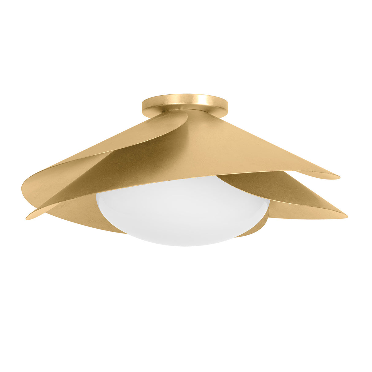 Lola Flush Mount 22", Gold Leaf with Milk Glass