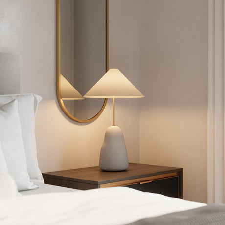 Tessa Table Lamp, Textured Beige with Aged Brass