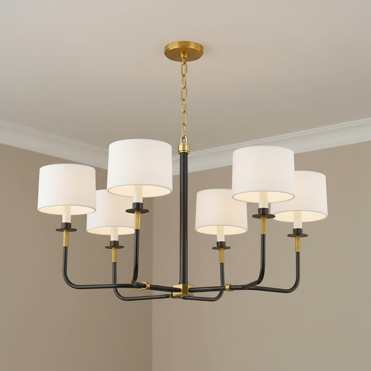 Marlowe 6 Light Chandelier 36", Old Bronze with Brass Accents