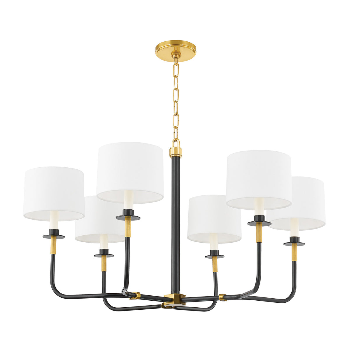 Marlowe 6 Light Chandelier 36", Old Bronze with Brass Accents