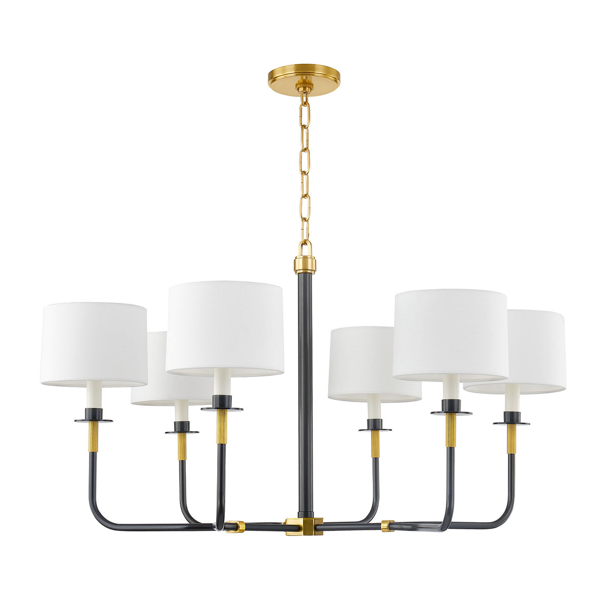 Marlowe 6 Light Chandelier 36", Old Bronze with Brass Accents