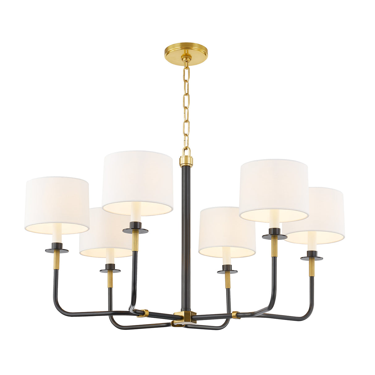Marlowe 6 Light Chandelier 36", Old Bronze with Brass Accents