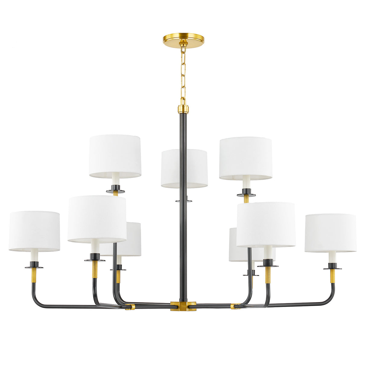 Marlowe 9 Light Chandelier 43", Old Bronze with Brass Accents