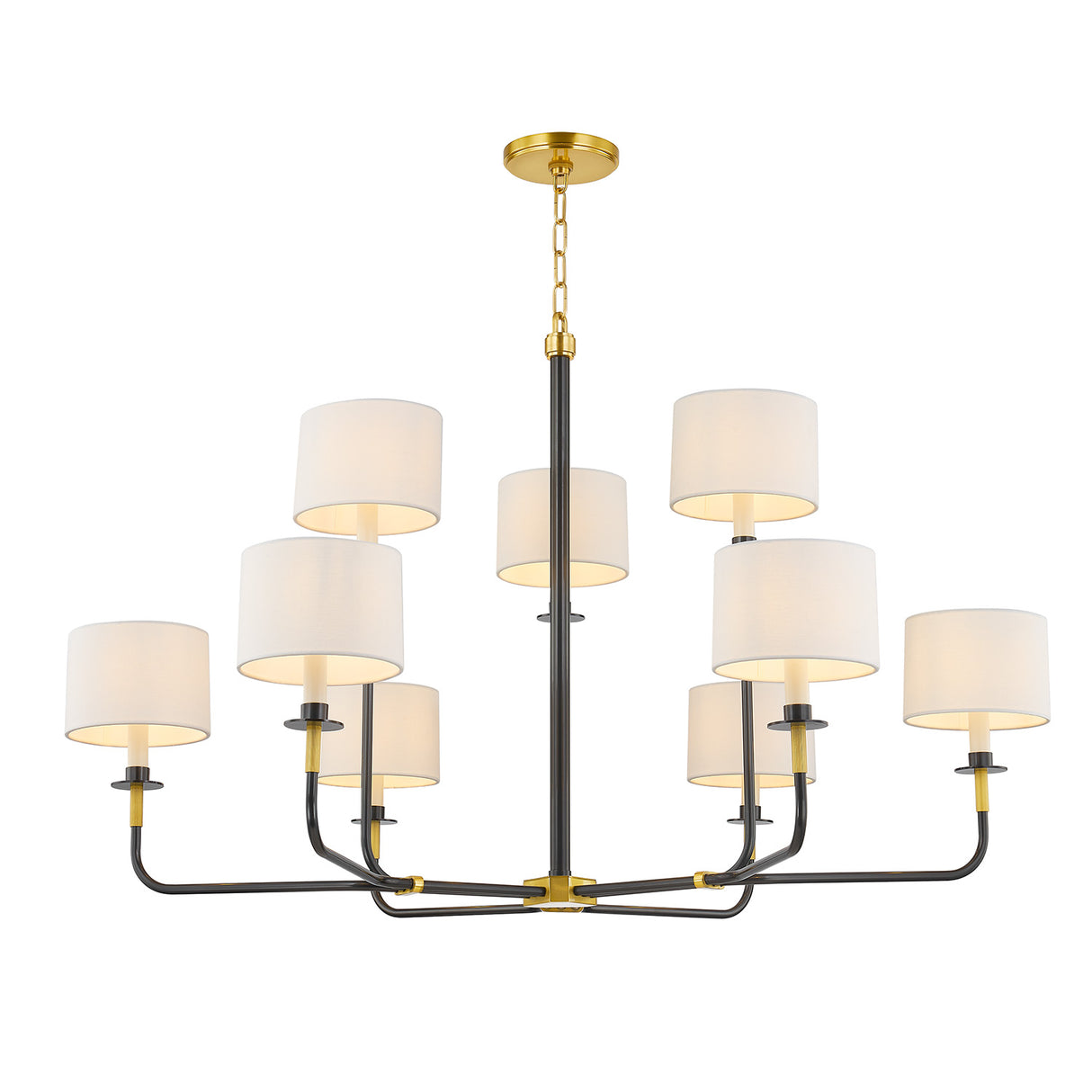 Marlowe 9 Light Chandelier 43", Old Bronze with Brass Accents