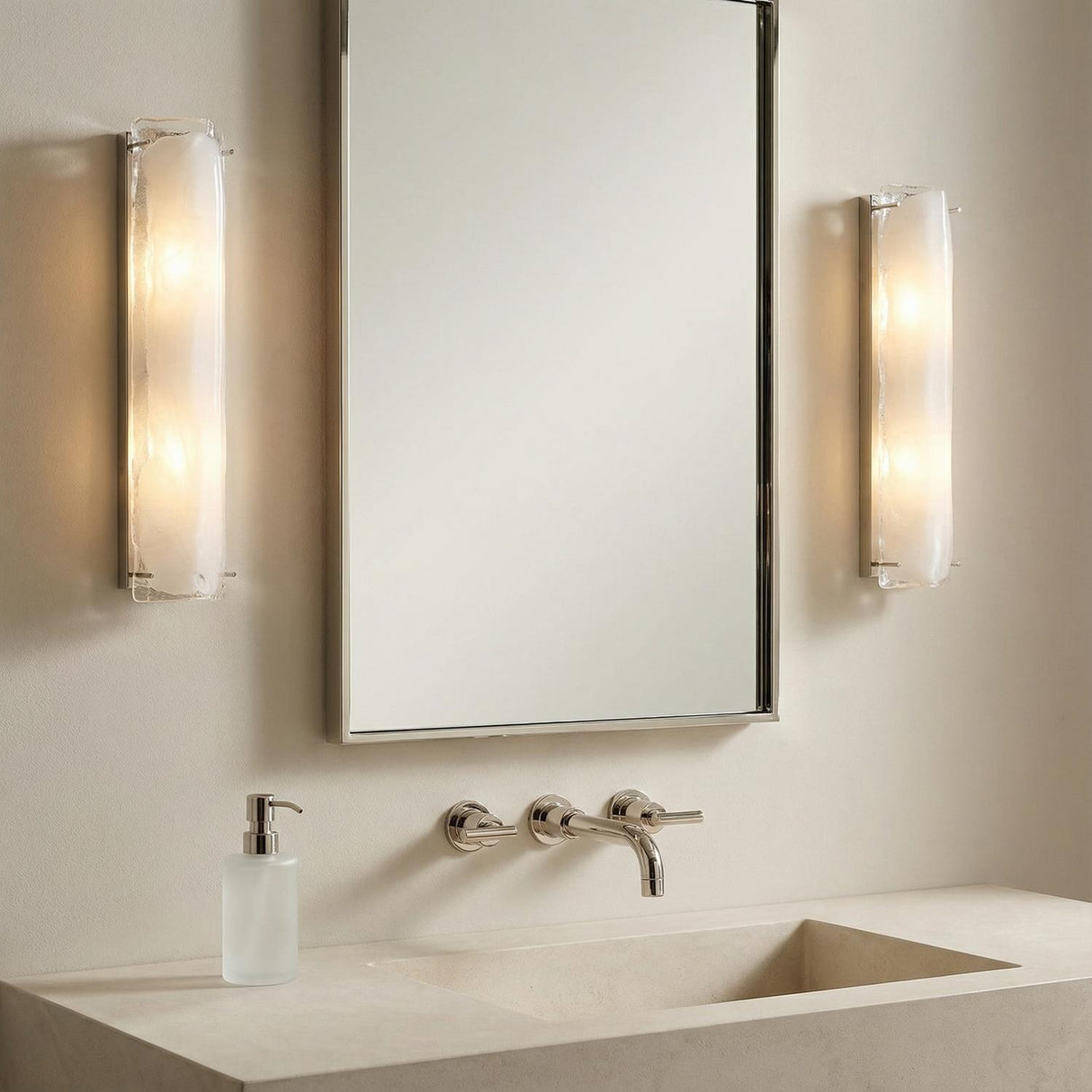 Kira Wall Sconce 26", Polished Nickel and Glass