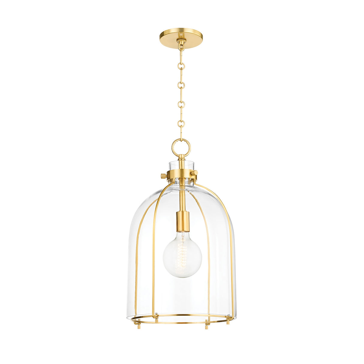 Lana Pendant 16", Aged Brass and Clear Glass