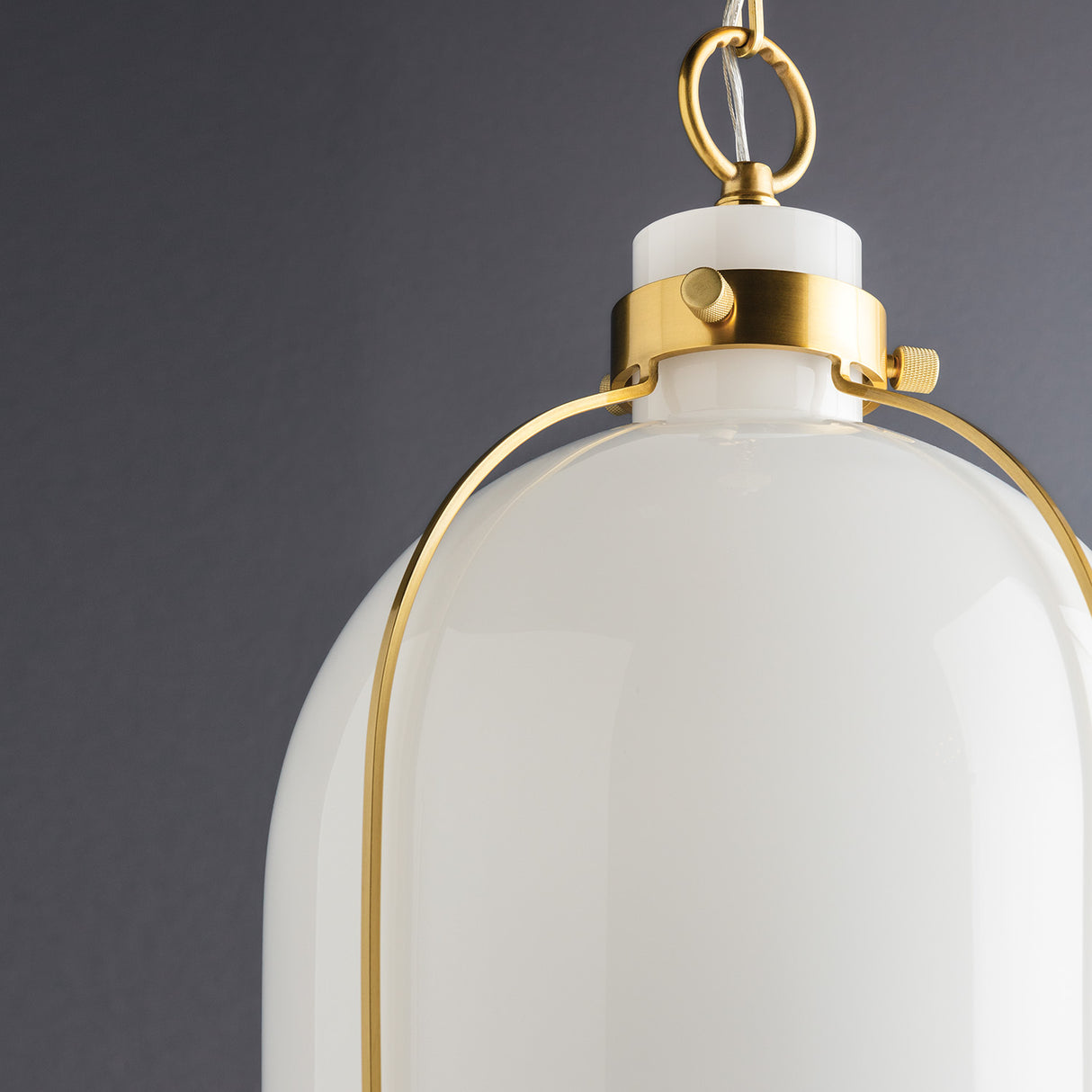 Lana Pendant 14", Aged Brass and Opal Glass