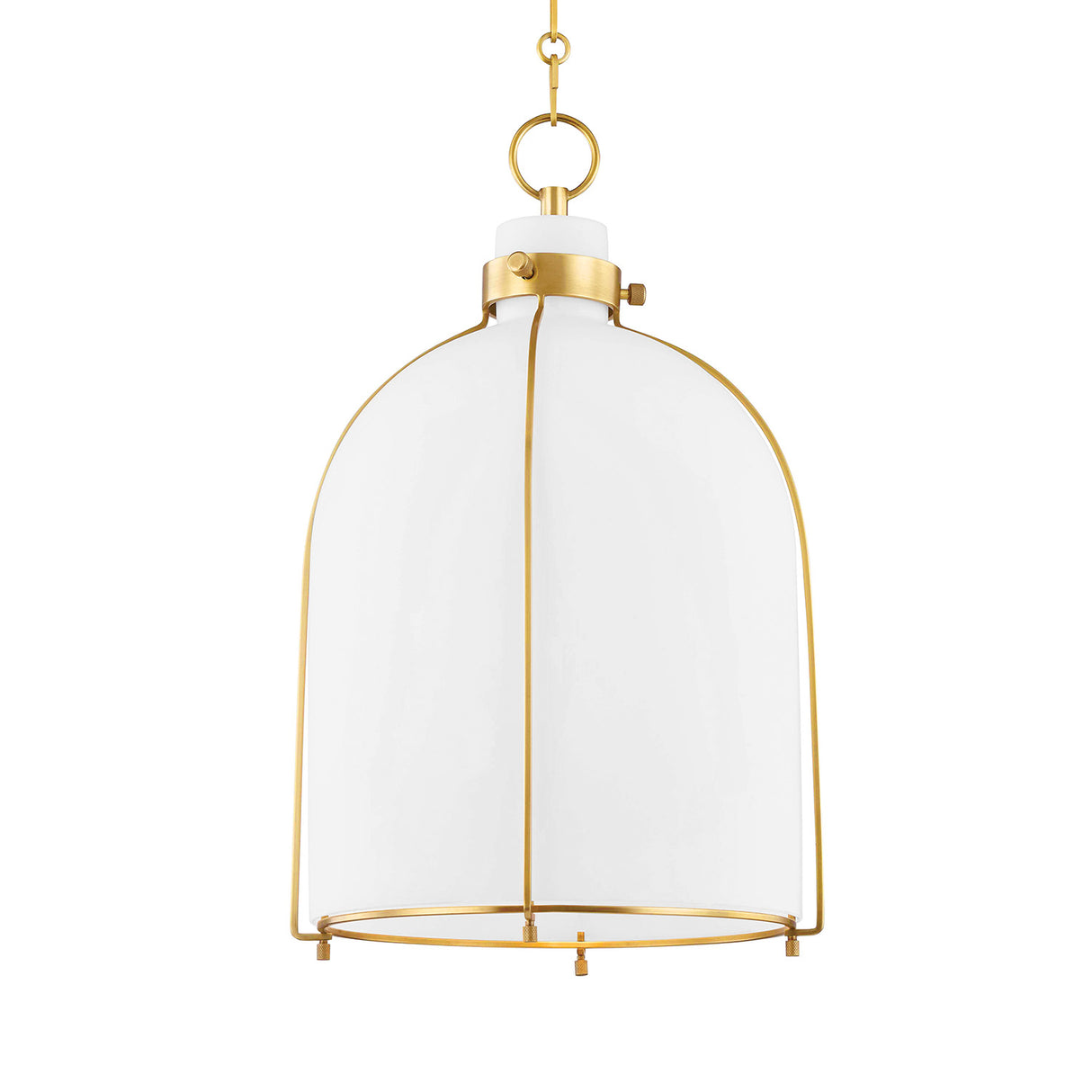 Lana Pendant 14", Aged Brass and Opal Glass