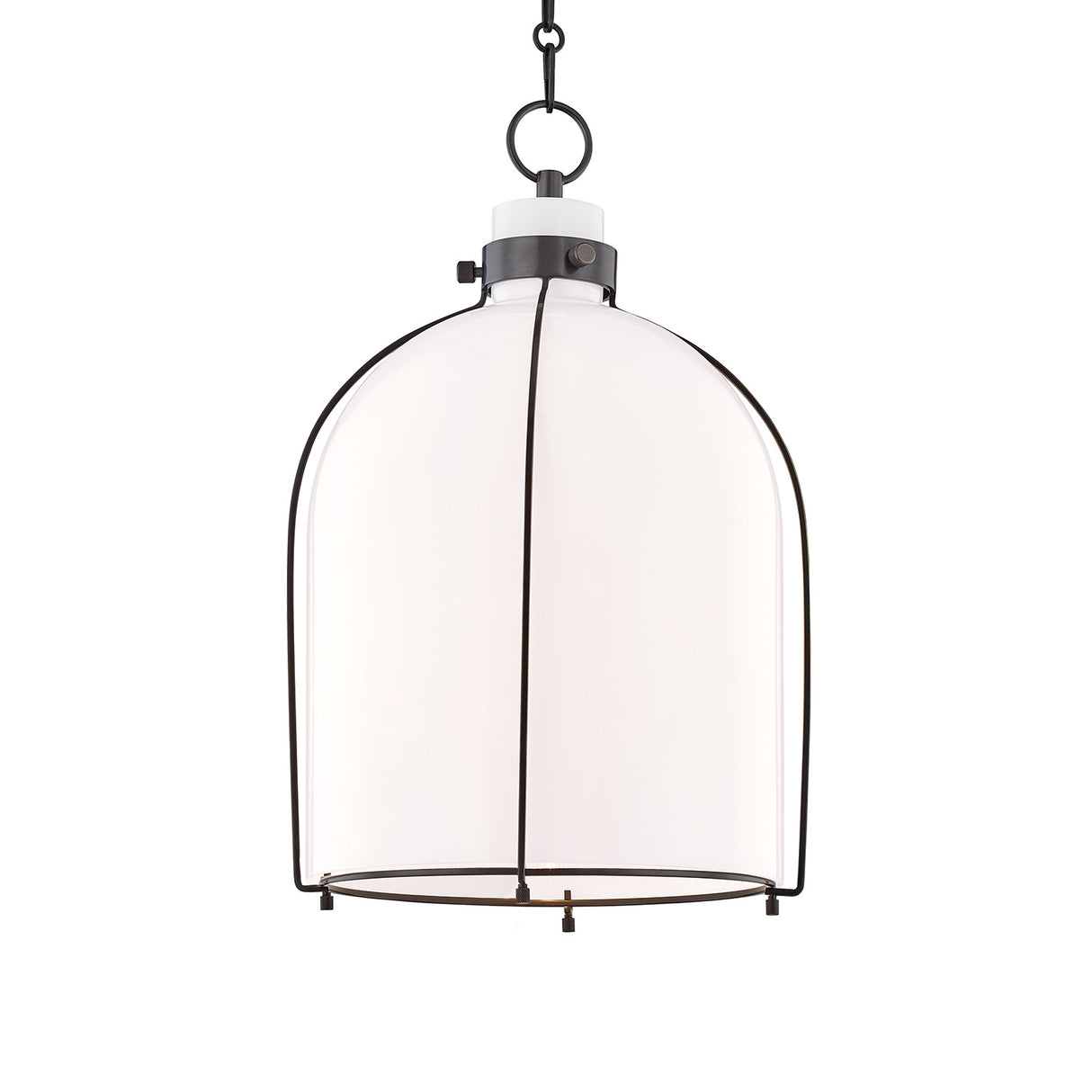 Lana Pendant 14", Old Bronze and Opal Glass