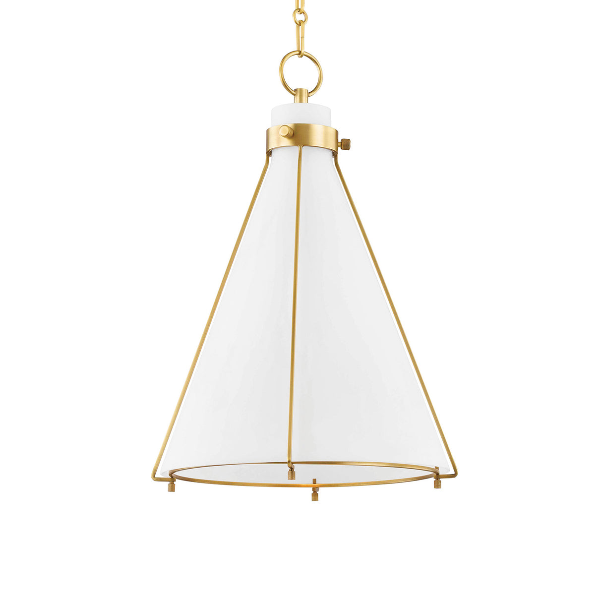 Leo Pendant 16", Aged Brass and Opal Glass